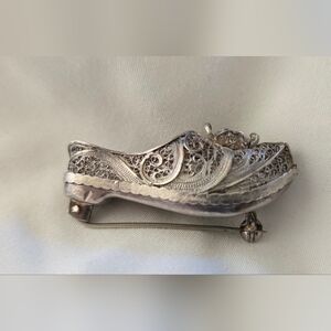 Vintage German Shoe Silver Filigree Brooch Rare